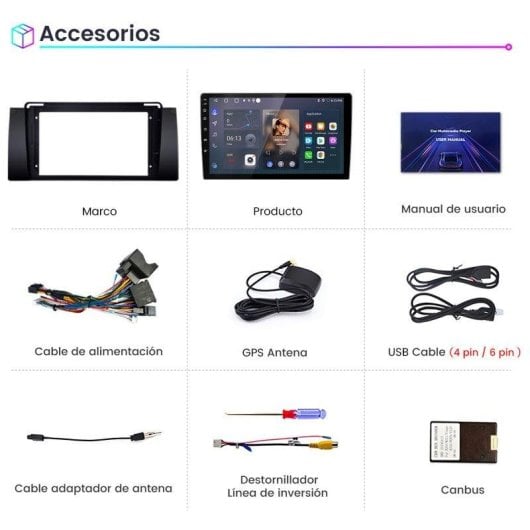 Multimedia Android 15 JUNSUN BMW X5 E53 9" 2+64GB CarPlay Android Auto GPS