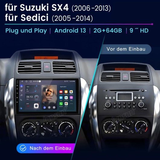 Multimedia Android 15 JUNSUN 9" Suzuki SX4 2+64 GB CarPlay Android Auto DAB+