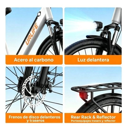 Bicicleta eléctrica URLIFE 250 W 36 V 13 Ah Shimano 7 velocidades