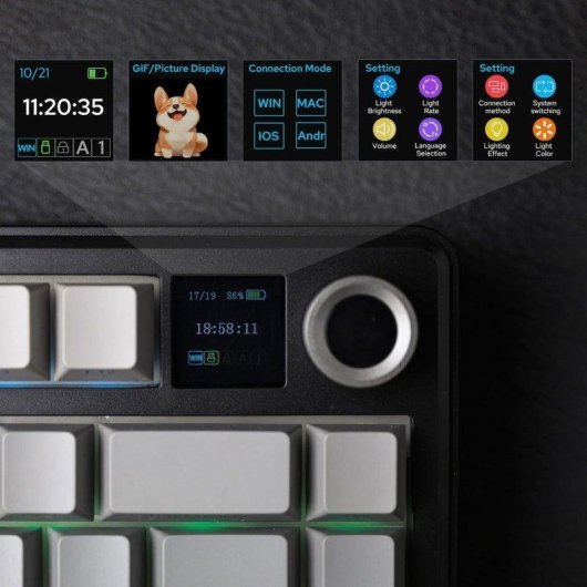 Clavier AULA F75 MAX Gaming mecanique 75% sans fil TFT RGB Hot-Swap Gris