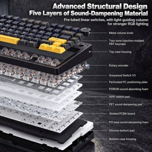 Teclado Aula F75 Gaming Mecánico 75% Inalámbrico RGB Hot-Swap LEOBOG Reaper Negro