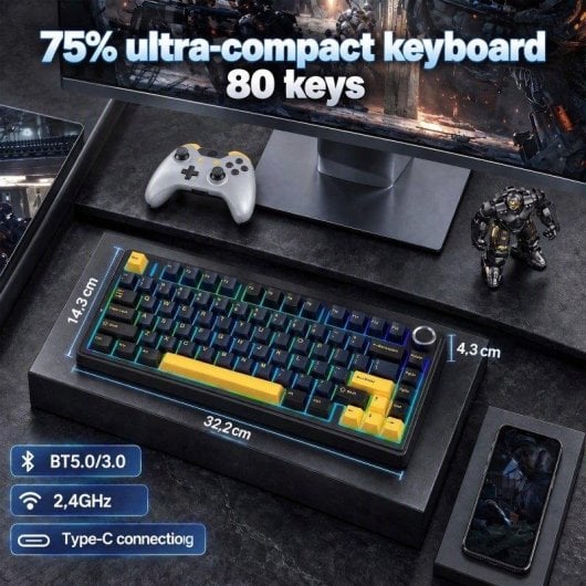 Teclado Aula F75 Gaming Mecánico 75% Inalámbrico RGB Hot-Swap LEOBOG Reaper Negro
