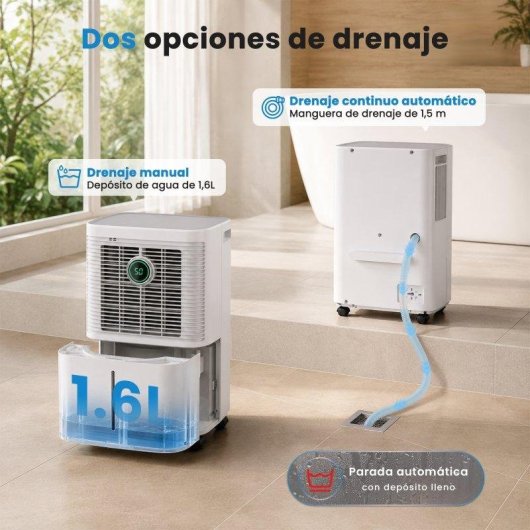 Deshumidificador Ateroll 12L/día Silencioso 200W Modo Sueño