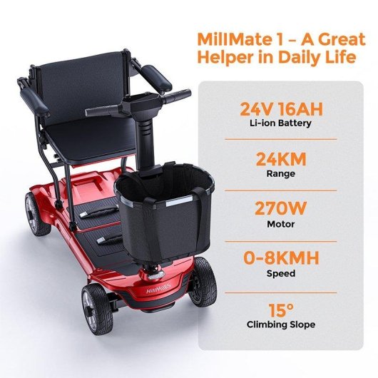 Scooter eléctrico HillMiles Ease 2 Pro Plegable 4 Ruedas 270 W 24 km 1 Batería