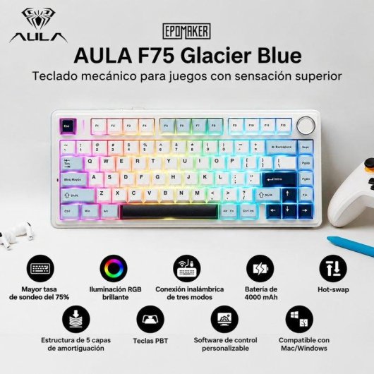 Tastiera Aula F75 Gaming Meccanica 75% Wireless RGB Hot-Swap Reaper