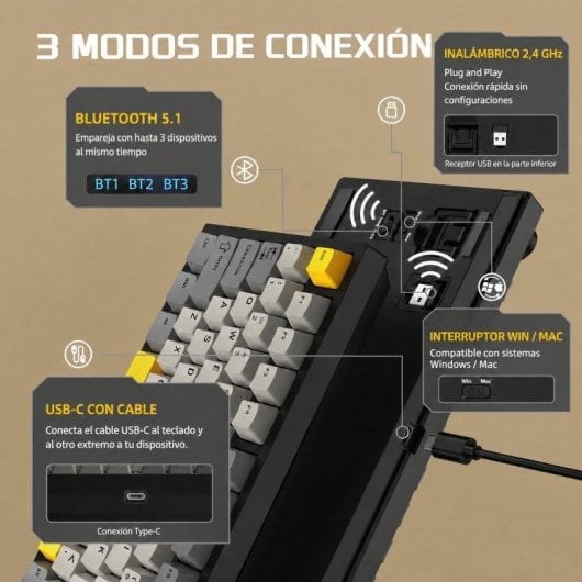 Clavier Ajazz AK820 Pro mecanique 75% sans fil TFT RGB Hot-Swap PBT