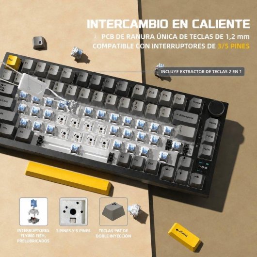 Clavier Ajazz AK820 Pro mecanique 75% sans fil TFT RGB Hot-Swap PBT