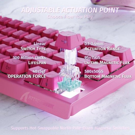 Teclado ATTACK SHARK X68 HE Gaming Magnético 60% RGB Rosa