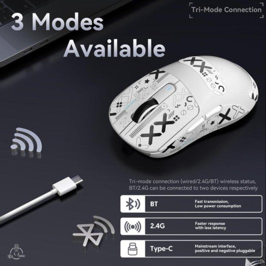 ATTACK SHARK X3 Gaming-Maus Tri-Mode 26000 DPI Weiß 49 g