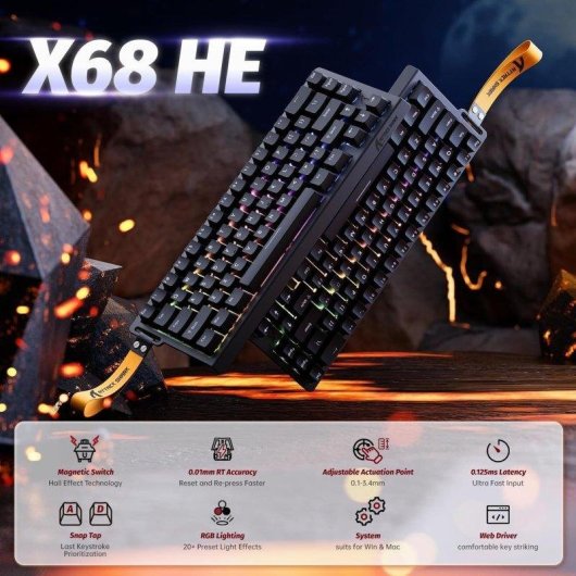 Tastiera ATTACK SHARK X68 HE magnetica 60% Rapid Trigger 8000 Hz RGB PBT USB-C
