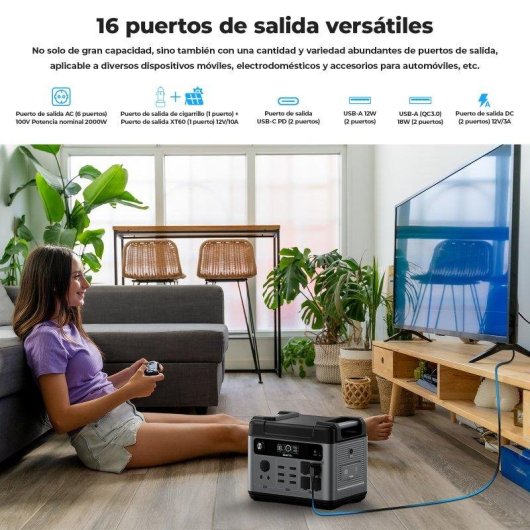 Estación de energía Oukitel 2048 Wh 2400 W 13 puertos LiFePO4 con SAI