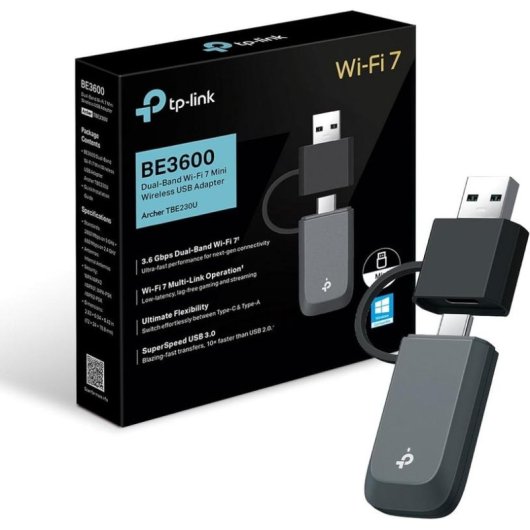 Tarjeta de red TP-Link Archer TBE230U USB-A/USB-C Wi-Fi 7 2882 Mbit/s