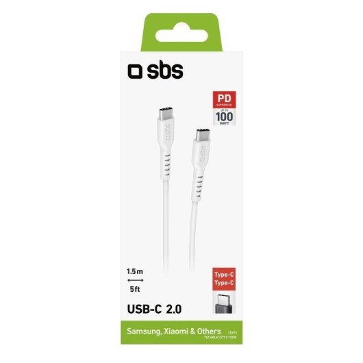 Cable USB-C SBS 1,5 m 100 W USB 2.0 Blanco