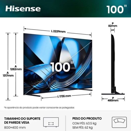 TV Hisense Mini LED ULED 100U7SE 100" 4K UltraHD 165Hz Smart TV VIDAA Dolby Vision IQ