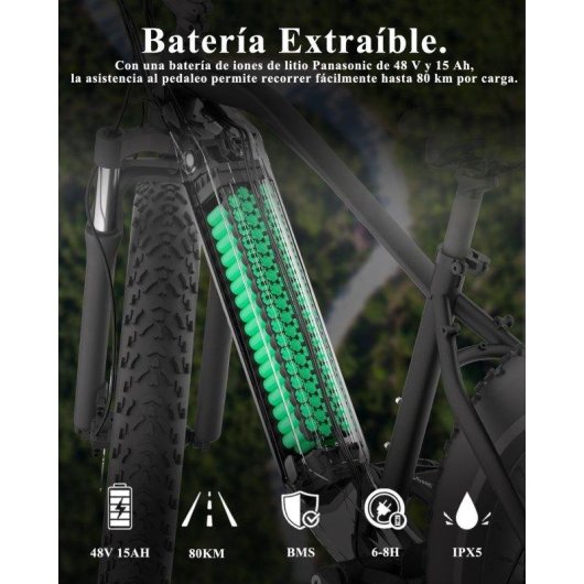 Bicicletta elettrica Bodywel D6 750 W 48 V 15 Ah 26 pollici nera