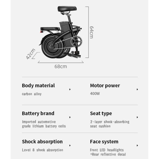 Bicicleta Eléctrica Plegable LookRun G11 400W 48V 14"