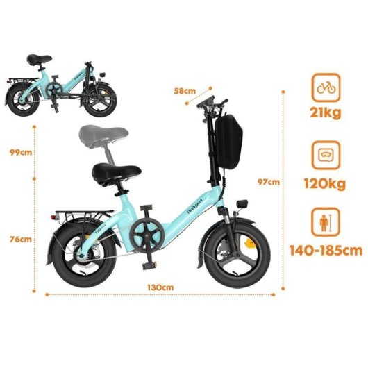Bicicleta Eléctrica Bodywel T16 Pro 250 W 36 V 10 Ah Plegable 14" Azul