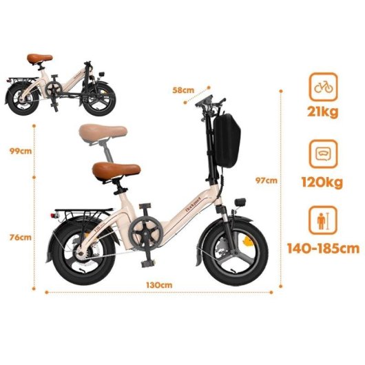 Bicicleta eléctrica plegable Bodywel T16 Pro 250W 36V 10,4Ah 14"