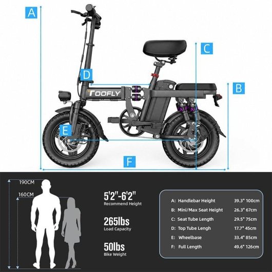 Bicicleta eléctrica plegable Toofly GE5 250 W 48 V 15 Ah urbana 14"
