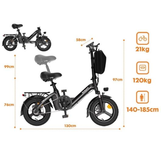 Bicicletta elettrica Bodywel T16 Pro pieghevole 250 W 360 Wh 14"