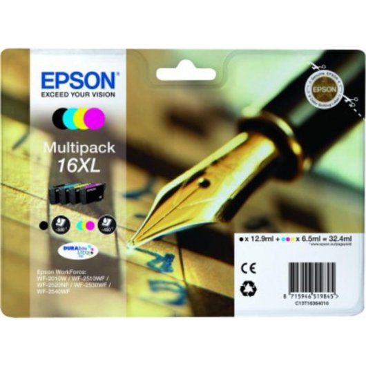 Paquete de cartuchos de tinta Epson 16XL original, 4 colores