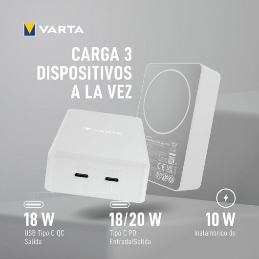 Power Bank Varta Mag Pro 10000 mAh 20 W Carga inalámbrica Blanco