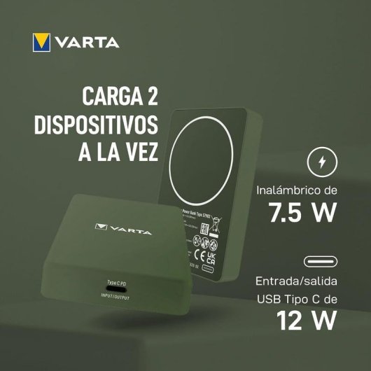 Power Bank Varta Mag Pro Power on Demand 5000 mAh 12 W Apta para avión Verde
