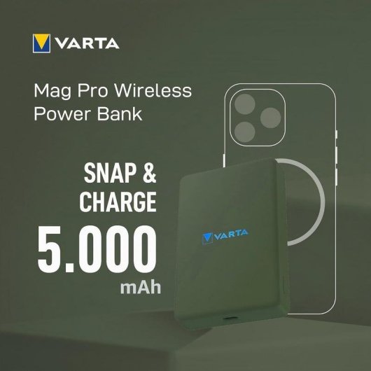 Power Bank Varta Mag Pro Power on Demand 5000 mAh 12 W Apta para avión Verde