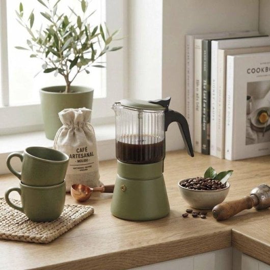Cafetera italiana Inoxibar De Fuego 6 tazas 240 ml verde con válvula de seguridad