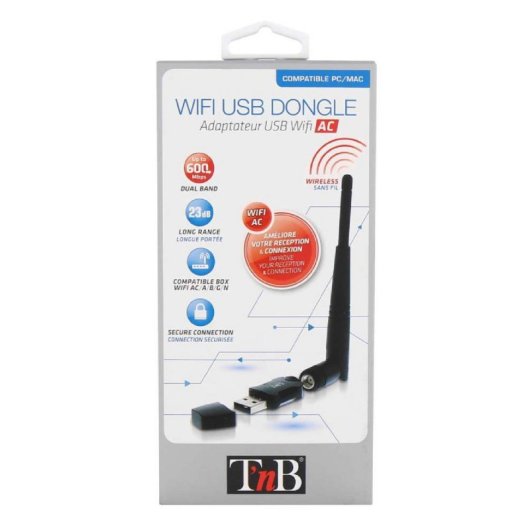 Adaptador WiFi USB TnB ADWF600AC 600 Mbps Doble Banda Antena 3 dBi