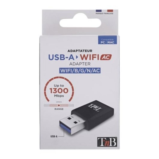 Adaptador Wi-Fi TnB ADWF1300ACN USB 3.0 AC1300 Negro