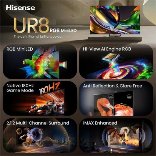 TV Hisense RGB MiniLED 65UR8S 65" 4K UltraHD 180Hz Smart TV VIDAA HDR10+ Dolby Atmos