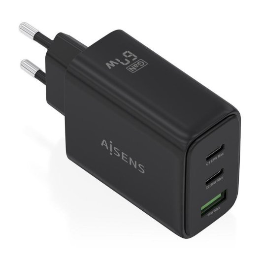 Carregador GaN AISENS 67W 2x USB-C PD3.0 1x USB-A
