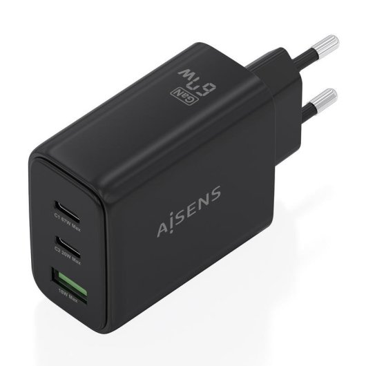 Carregador GaN AISENS 67W 2x USB-C PD3.0 1x USB-A