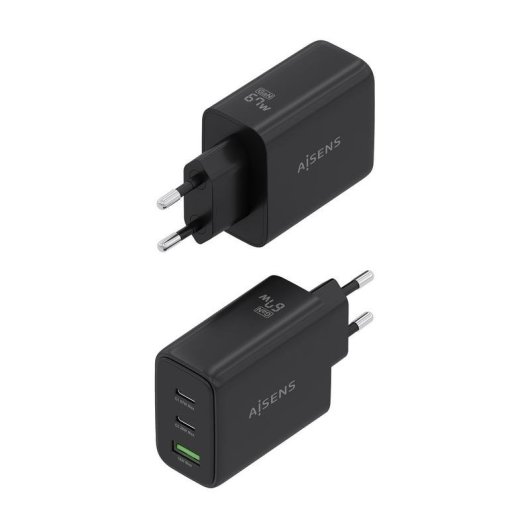 Carregador GaN AISENS 67W 2x USB-C PD3.0 1x USB-A