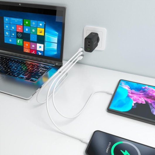 Carregador GaN AISENS 67W 2x USB-C PD3.0 1x USB-A