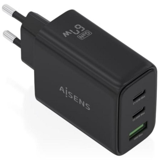 Carregador GaN AISENS 67W 2x USB-C PD3.0 1x USB-A