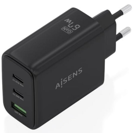 Carregador GaN AISENS 67W 2x USB-C PD3.0 1x USB-A