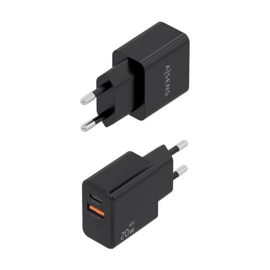 Cargador Aisens ASCH-20W2P084-BK GaN 20 W USB-C y USB-A