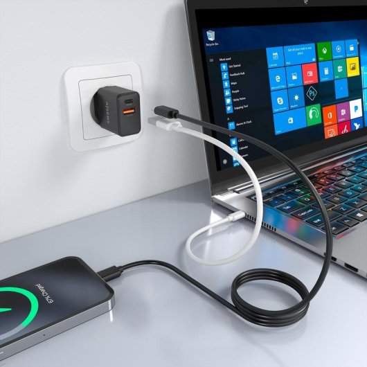 Cargador Aisens ASCH-20W2P084-BK GaN 20 W USB-C y USB-A