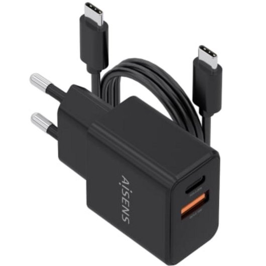 Cargador Aisens ASCH-20W2P084-BK GaN 20 W USB-C y USB-A