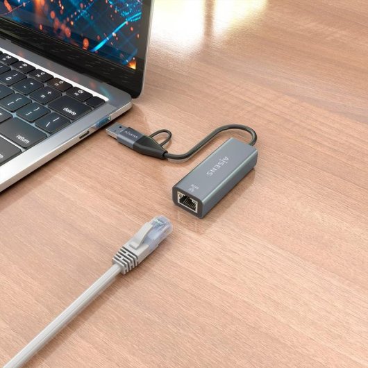 Adaptador Aisens USB-A/USB-C a Ethernet Gigabit 1000 Mbps 15 cm gris