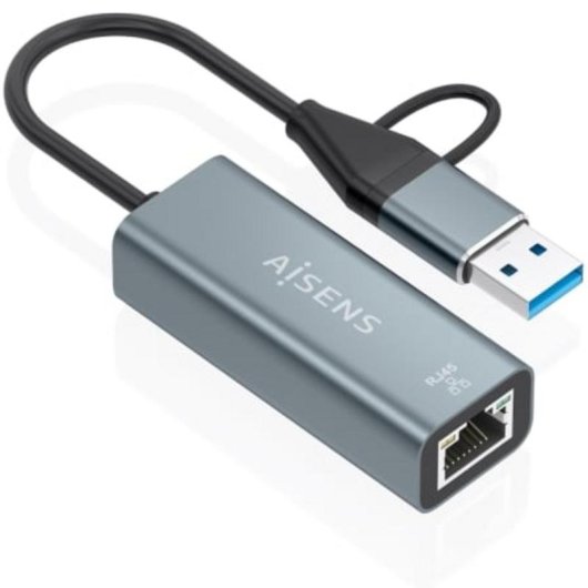 Adaptador Aisens USB-A/USB-C a Ethernet Gigabit 1000 Mbps 15 cm gris