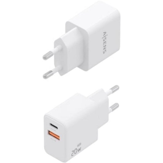 Cargador Aisens GaN 20W USB-C PD3.0 USB-A QC3.0 con cable 1m