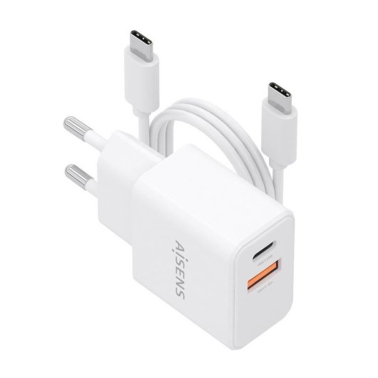 Cargador Aisens GaN 20W USB-C PD3.0 USB-A QC3.0 con cable 1m