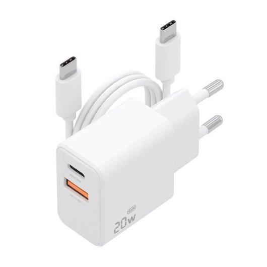 Cargador Aisens GaN 20W USB-C PD3.0 USB-A QC3.0 con cable 1m