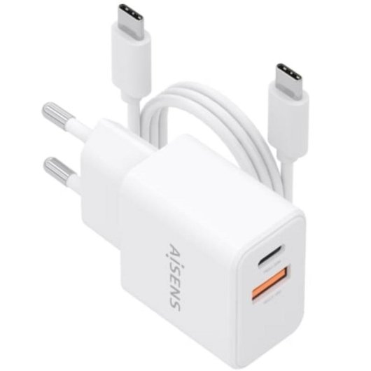 Cargador Aisens GaN 20W USB-C PD3.0 USB-A QC3.0 con cable 1m