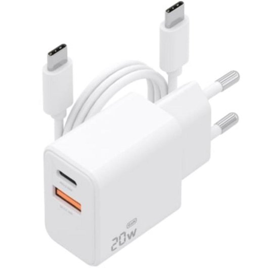 Cargador Aisens GaN 20W USB-C PD3.0 USB-A QC3.0 con cable 1m