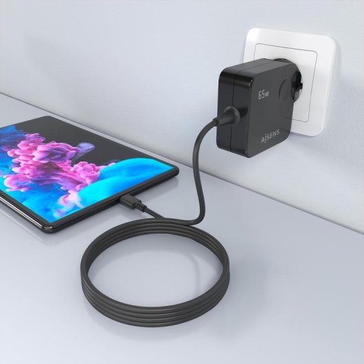 Cargador de pared Aisens GaN 65 W PD3.0 USB-C 1,5 m Negro