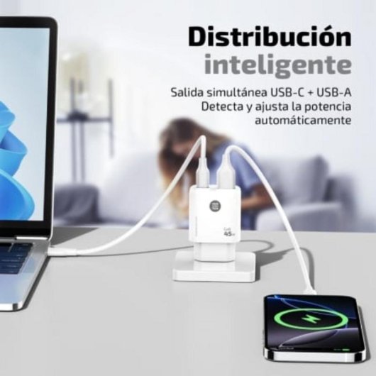 Carregador de parede GaN 45W USB-C USB-A Tech One Tech branco